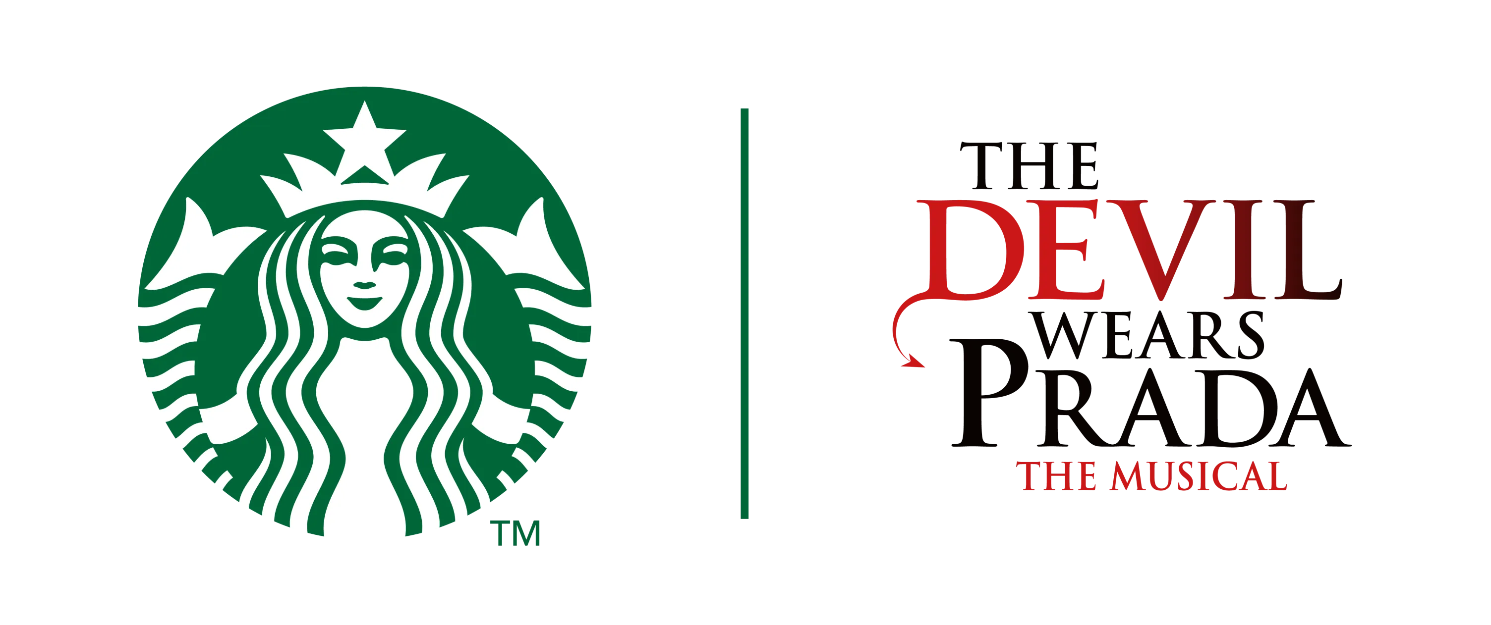 The official logos of Starbucks and The Devil Wears Prada the Musical