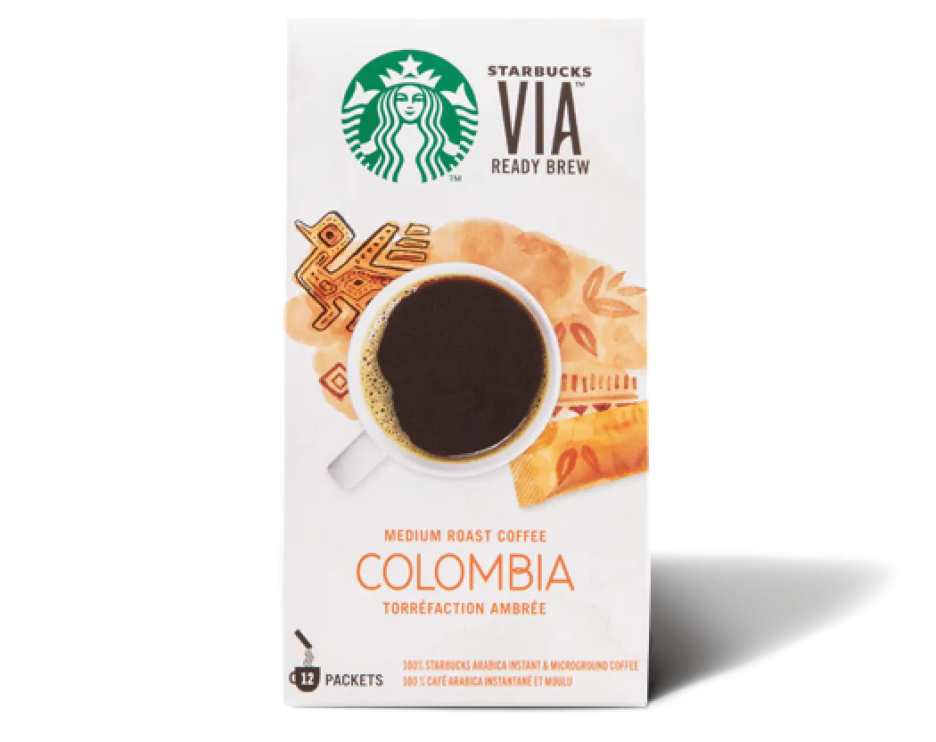 A photo of our Colombia medium roast coffee sachet packaging