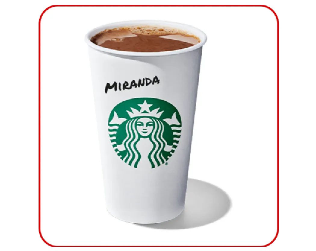A photo showing a coffee in a classic Starbucks cup