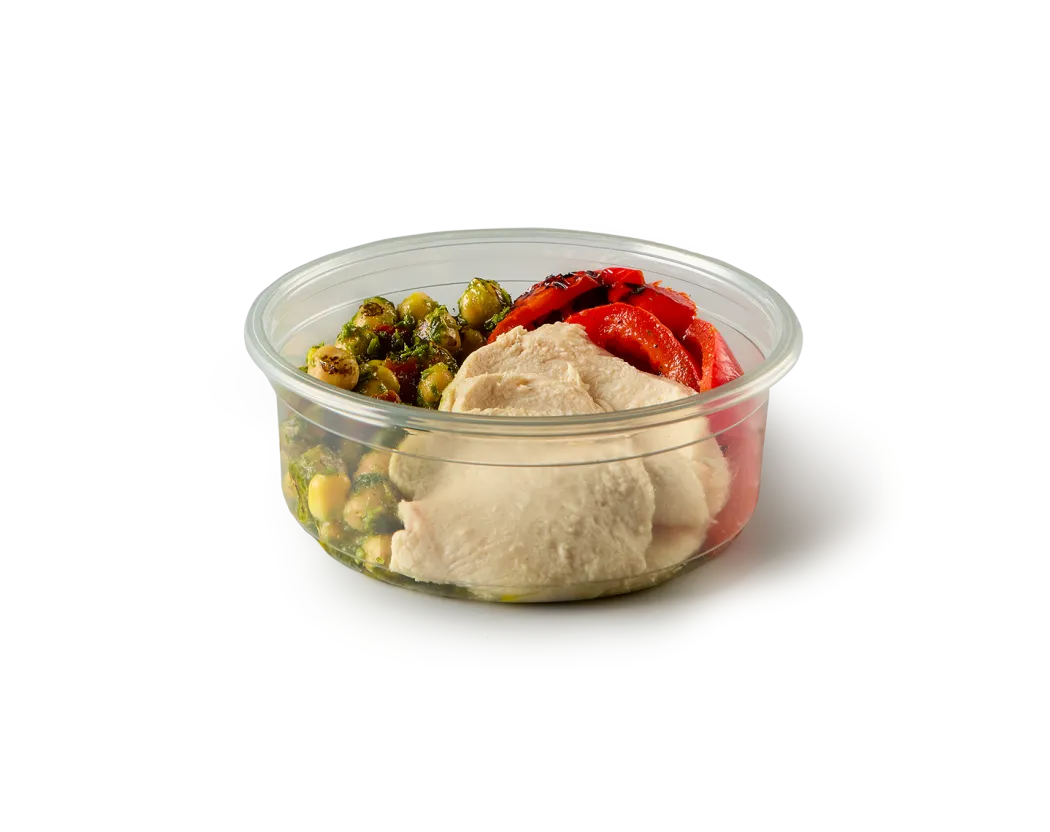 A photo of our new chicken protein pot, showing each ingredient clearly.