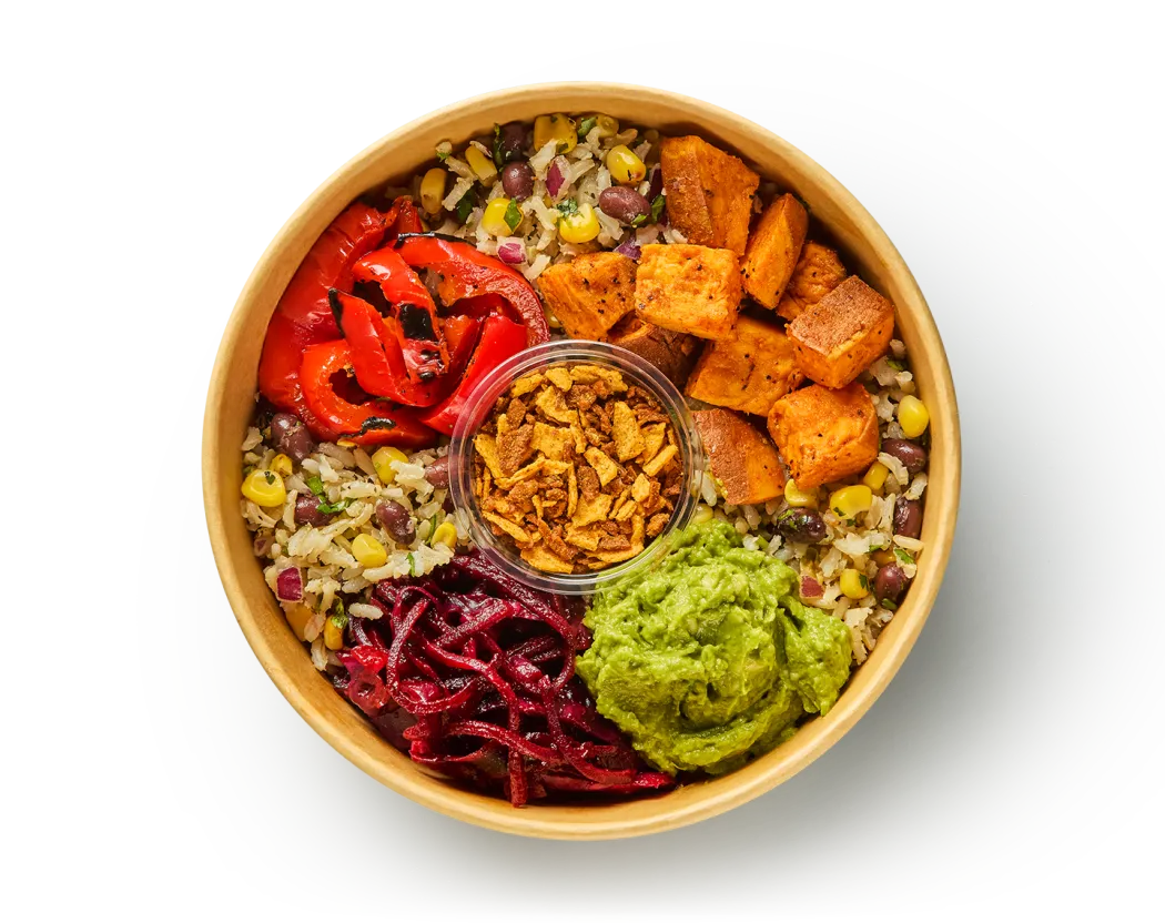 An overhead photo of our new Mexican burrito bowl