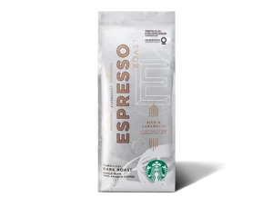 A photo of a bag of Starbucks Whole Bean Coffee in our signature Espresso Roast