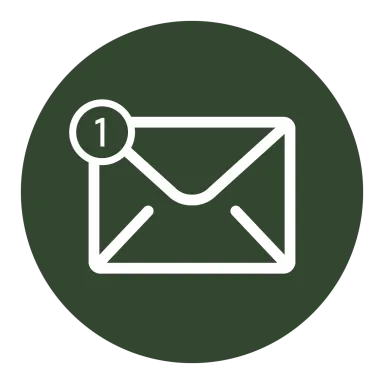 An icon of an envelope with one notification on it
