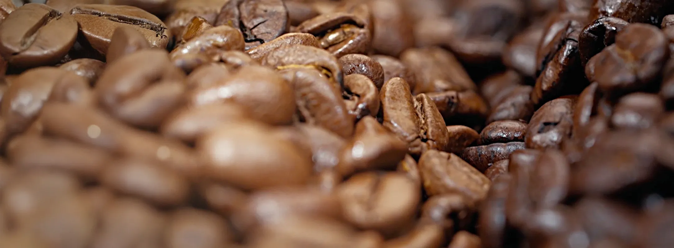A close up image of blonde and dark roasted coffee beans