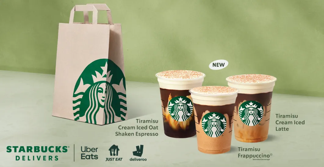 Tiramisu cream cold foam on top of iced caffe latte, iced oat shaken espresso or frappuccino® blended beverages